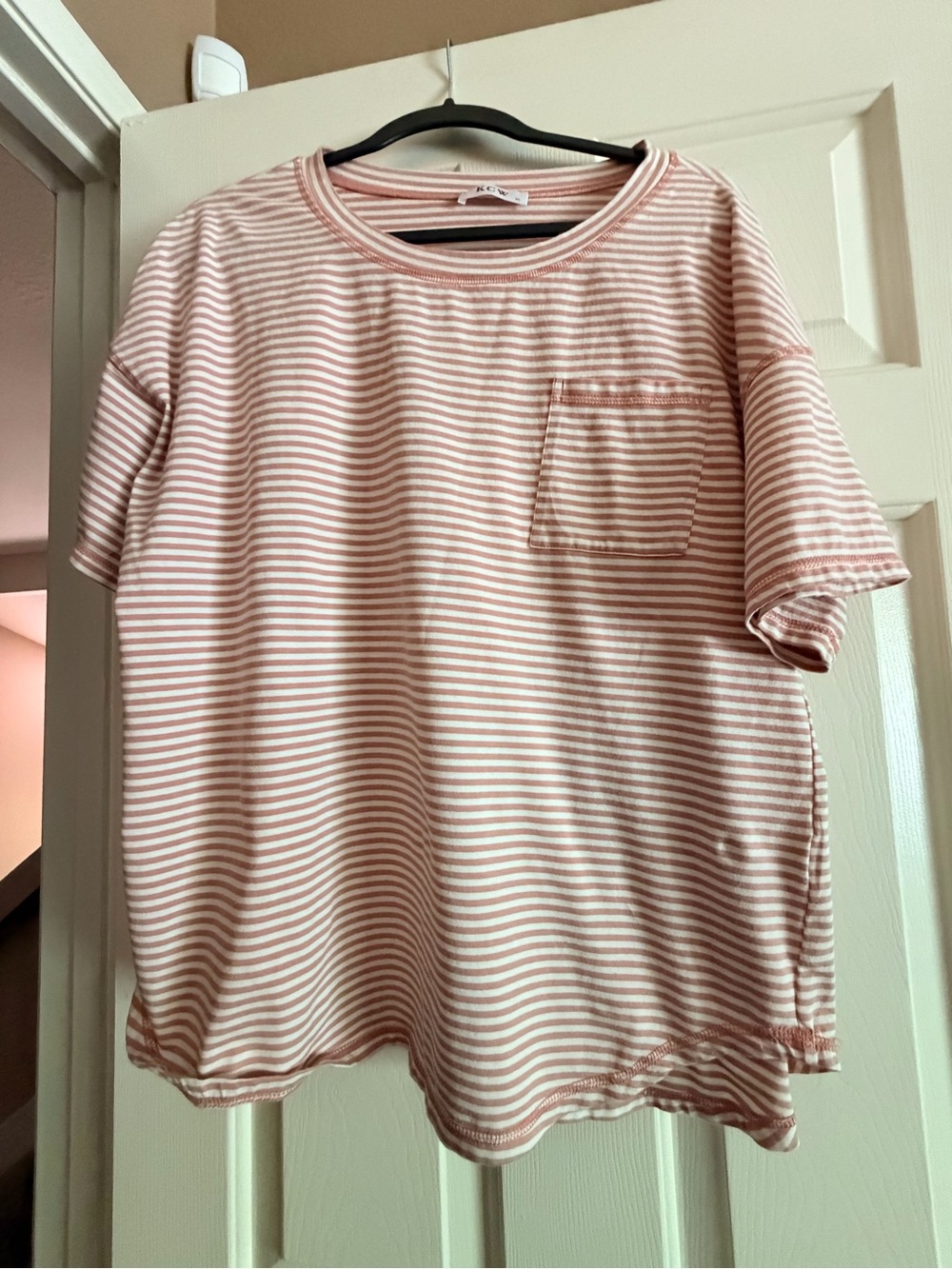 Striped Short-Sleeve Pocket Tee - Pink & White